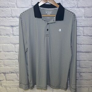 Coolibar Erodyn Large White Black Stripe UPF 50+ Long Sleeve Polo Bamboo Blend